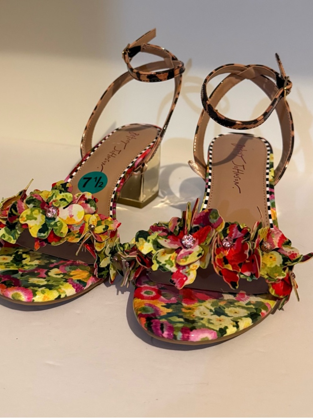 Betsey Johnson Floral Embellished Ankle-Strap Block Heel Sandals - Multicolor